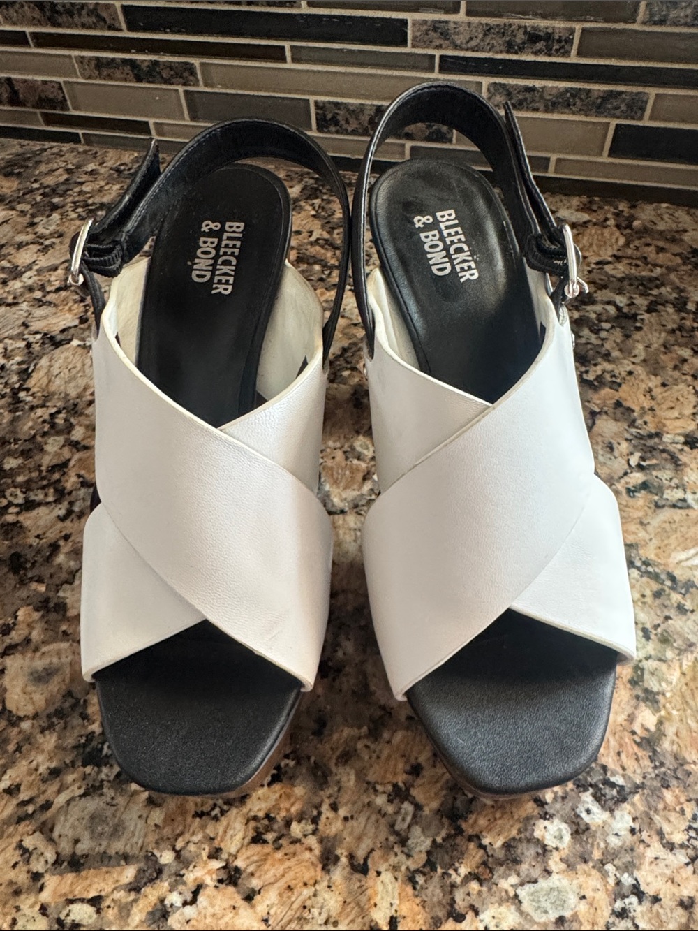 Bleecker & Bond White Crisscross Slingback Sandals